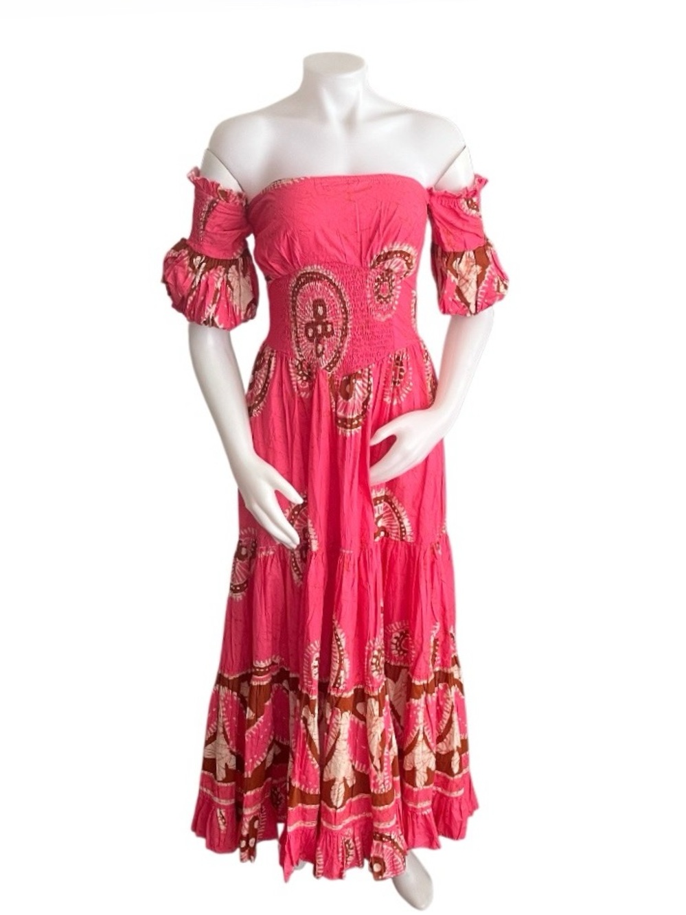 LOVE THE LABEL Anthropologie Pink Paisley Dress Off The Shoulder Maxi Size Small - Picture 2 of 12